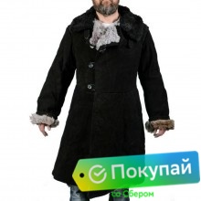 Тулуп армейский постовой караульный до колен (бекеша) из натуральной нагольной овчины черного цвета