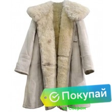 Тулуп армейский постовой (караульный) из натуральной нагольной овчины белого цвета Люкс